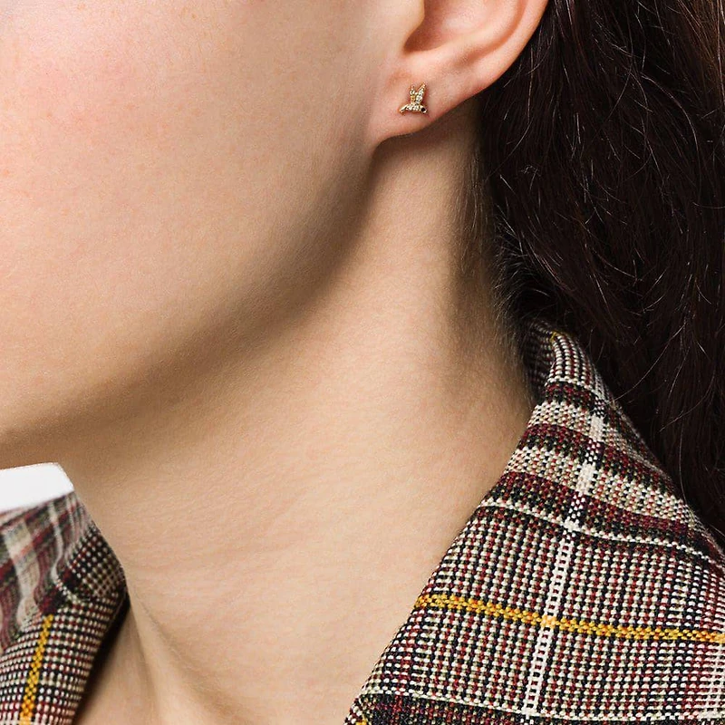 Pair of 925 Sterling Silver Gold PVD White CZ Hummingbird Minimal Earrings