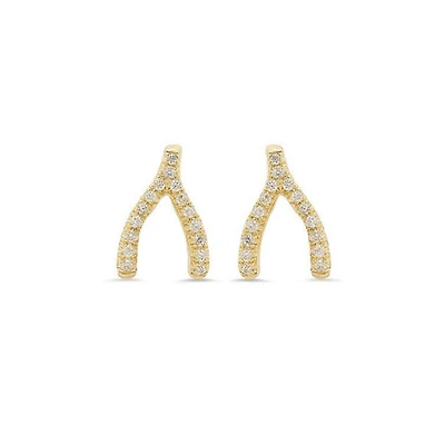 Pair of 925 Sterling Silver Gold PVD Wishbone Gem Minimal Earrings