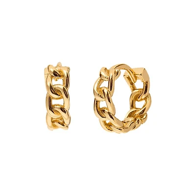 Pair of 925 Sterling Silver Minimal Gold PVD Chain Link Hinged Huggy Bohemian Hoop Earrings