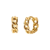 Pair of 925 Sterling Silver Minimal Gold PVD Chain Link Hinged Huggy Bohemian Hoop Earrings