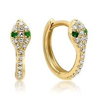 Pair of 925 Sterling Silver Minimal Gold PVD Gemmed Snake Hinged Huggy Bohemian Hoop Earrings