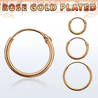 Pair of 925 Sterling Silver Rose Gold Plated Thin Sleeper Hinged Hoop Earrings