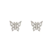 Pair of 925 Sterling Silver Small Butterfly Gem Minimal Earrings