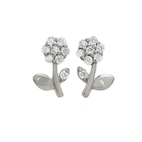 Pair of 925 Sterling Silver White CZ Gem Dainty Flower Minimal Earring Studs
