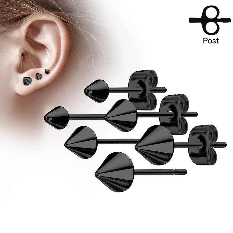 Pair of Black 316L Surgical Steel Spike End Stud Earrings