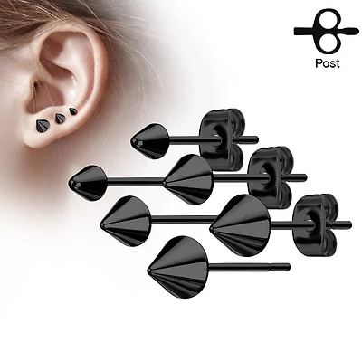 Pair of Black 316L Surgical Steel Spike End Stud Earrings