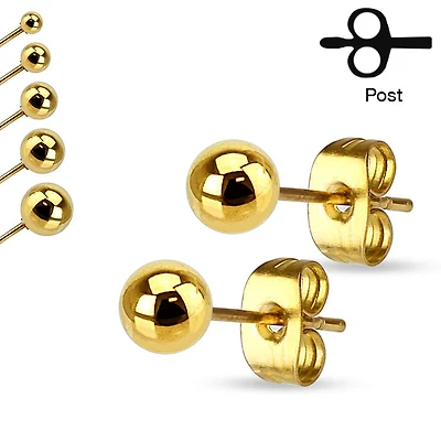 Pair of High Polished 316L Surgical Steel Gold PVD Ball Stud Earrings