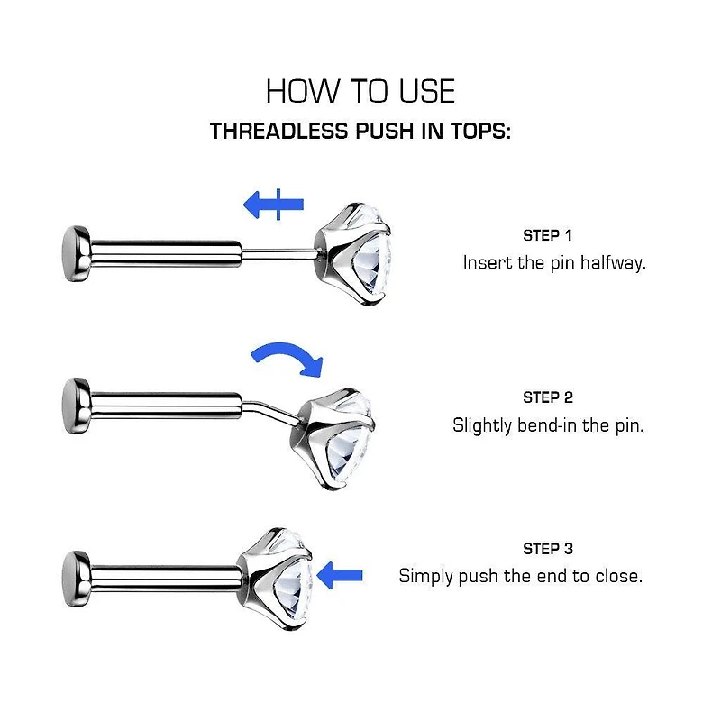 Pair of Implant Grade Titanium Threadless Lightning Bolt Earring Studs with Flat Back