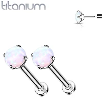 Pair of Implant Grade Titanium Threadless Opal Earring Studs with Flat Back