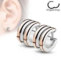 Pair of Rose Gold Surgical Steel Thick Rounded Hoop Hinged Earrings