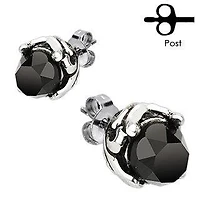 Pair of Stainless Steel Black CZ Gem Tribal Stud Earrings
