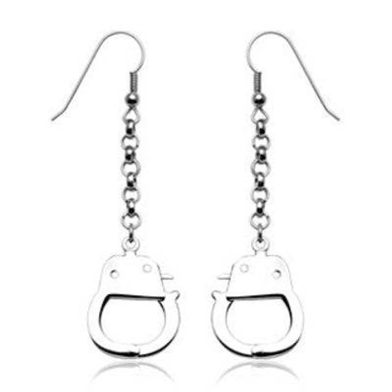 Pair of Surgical Steel Dangle Handcuff Hook Earrings
