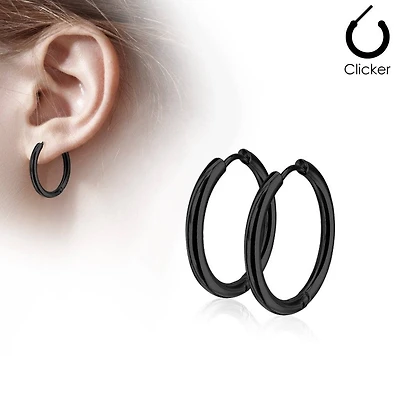 Pair of Thin Black Surgical Steel Earring Hoops