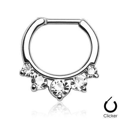 Prong Set 5 Gem White CZ 316L Surgical Steel Bar Septum Ring Clicker