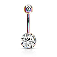 Rainbow PVD Surgical Steel Classic White 8mm CZ Gem Belly Ring