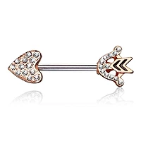Rose Gold Plated Heart & Arrow CZ Nipple Ring Barbell