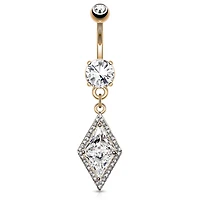 Rose Gold Plated Surgical Steel Belly Ring with Large Paved CZ Center Dangle