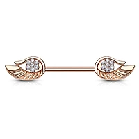 Rose Gold Plated Surgical Steel CZ Paved Angel Wing Nipple Ring