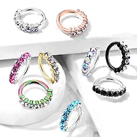 Rose Gold Plated Surgical Steel White 7 Gem Nose Hoop Ring