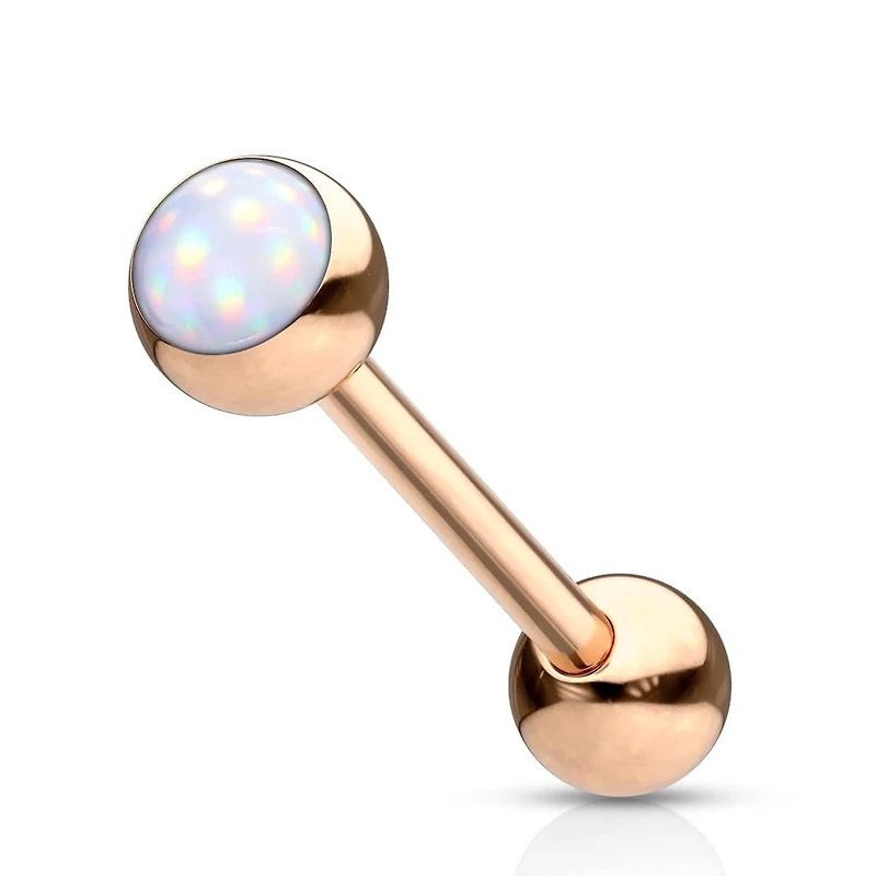 Rose Gold Plated Surgical Steel White Gem Tongue Ring Straight Barbell
