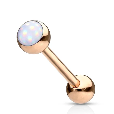 Rose Gold Plated Surgical Steel White Gem Tongue Ring Straight Barbell
