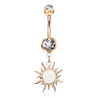 Rose Gold Plated Surgical Steel White Glitter Opal Tribal Sun Belly Button Ring