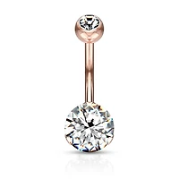 Rose Gold PVD Surgical Steel Classic White 8mm CZ Gem Belly Ring