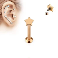 Rose Gold PVD Surgical Steel Flat Back Internally Threaded Star Labret Monroe Tragus Cartilage Ring