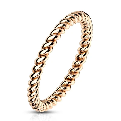 Rose Gold Stainless Steel Braided Twisted Rope Stackable Ring
