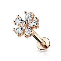 Rose Gold Surgical Steel Internally Threaded White Flower CZ Flat Back Labret