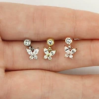 Rose Gold Surgical Steel White CZ Butterfly Dangle Cartilage Ring