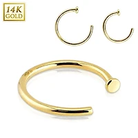 Solid 14KT Yellow Gold Nose Ring Hoop with Stopper