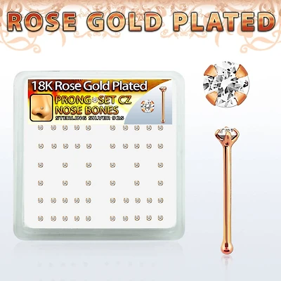 Sterling Silver 18kt Rose Gold Plated 1.5mm Crystal Ball End Nose Pin Bone Ring Stud