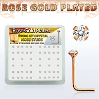 Sterling Silver 18kt Rose Gold Plated 2mm Crystal L Shape Nose Ring Stud