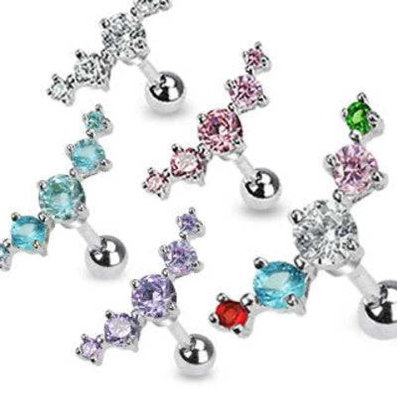 Surgical Steel 5 Consecutive Small to Large CZ Gems Cartilage Helix Ring