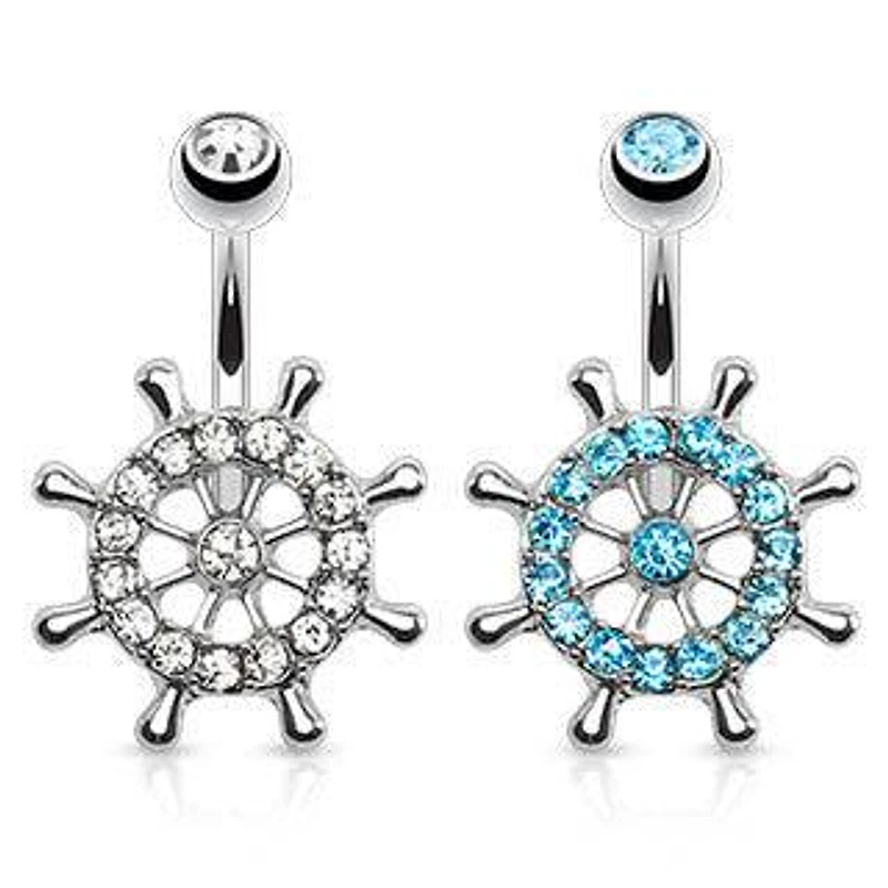 Surgical Steel Anchor Ship Wheel CZ Belly Ring