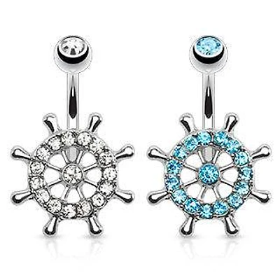 Surgical Steel Anchor Ship Wheel CZ Belly Ring