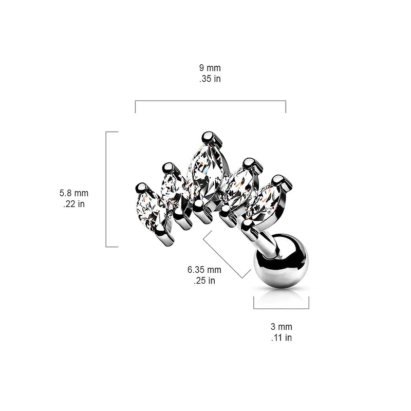 Surgical Steel Ball Back White Crown CZ Cartilage Ring Stud