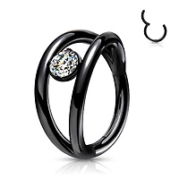 Surgical Steel Black PVD Double Hoop Look White CZ Hinged Hoop Ring Clicker