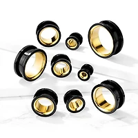Surgical Steel Black PVD Screw on Tunnels with Gold Interior