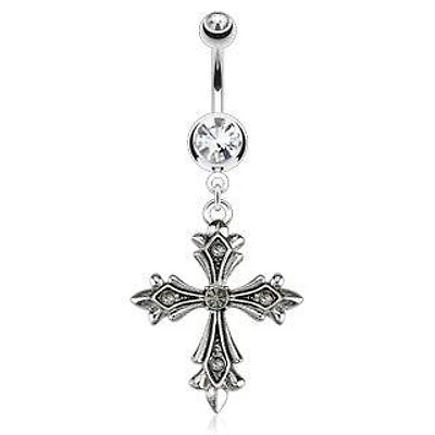 Surgical Steel Clear Vintage Gothic Cross Crucifix Belly Ring