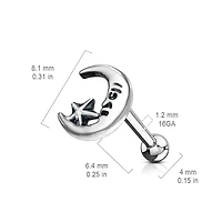 Surgical Steel Crescent Moon Star Ball Back Cartilage Barbell