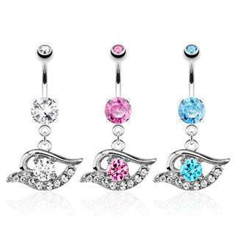 Surgical Steel CZ All Seeing Evil Eye Belly Button Navel Ring