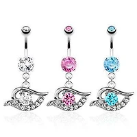 Surgical Steel CZ All Seeing Evil Eye Belly Button Navel Ring