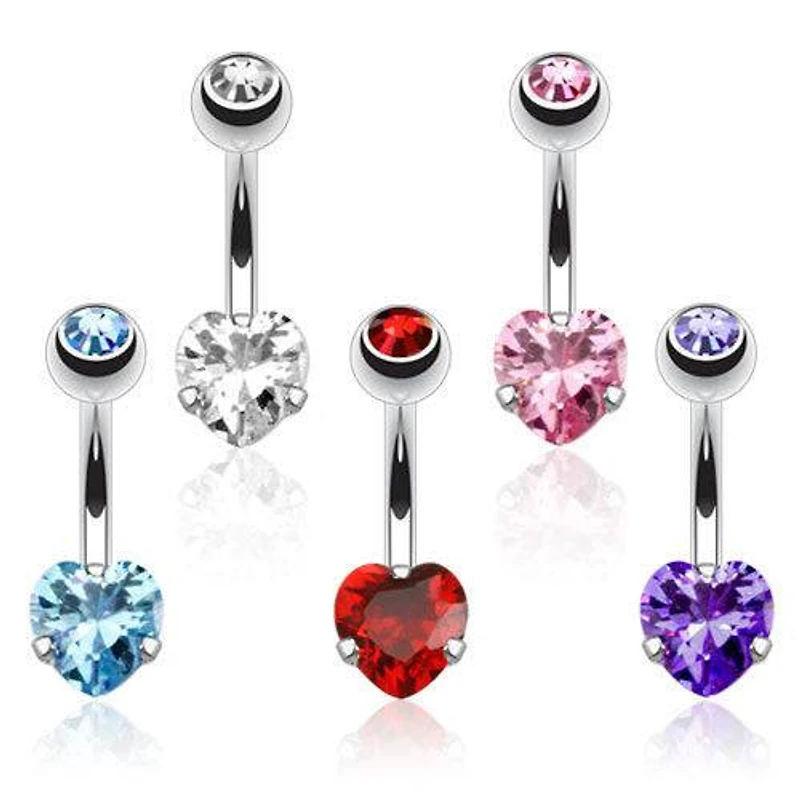 Surgical Steel CZ Gem Heart Prong Basic Belly Button Navel Ring
