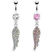 Surgical Steel Dangling CZ Gem Angel Wing Belly Button Navel Ring