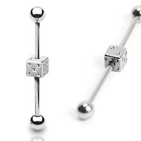 Surgical Steel Dice Centre Straight Barbell Industrial Ring