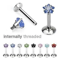 Surgical Steel Flat Back Star Prong Gem Internally Threaded Labret Monroe Cartilage Stud