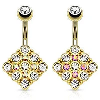 Surgical Steel Gold Plate Diamond Shape Design Belly Ring