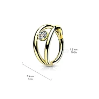 Surgical Steel Gold PVD Double Hoop Look White CZ Hinged Hoop Ring Clicker